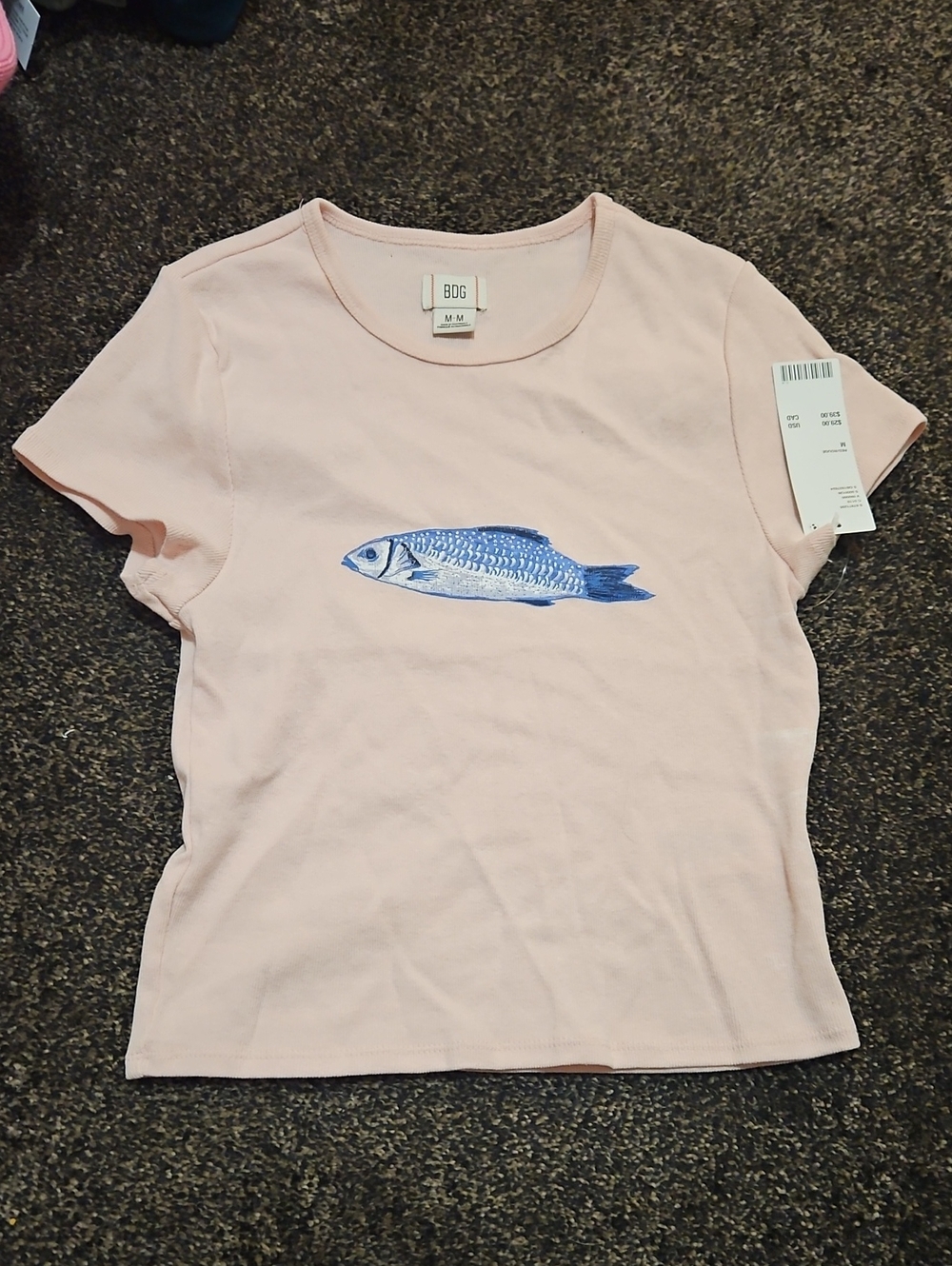 BDG Pink Tee with Blue Fish Motif